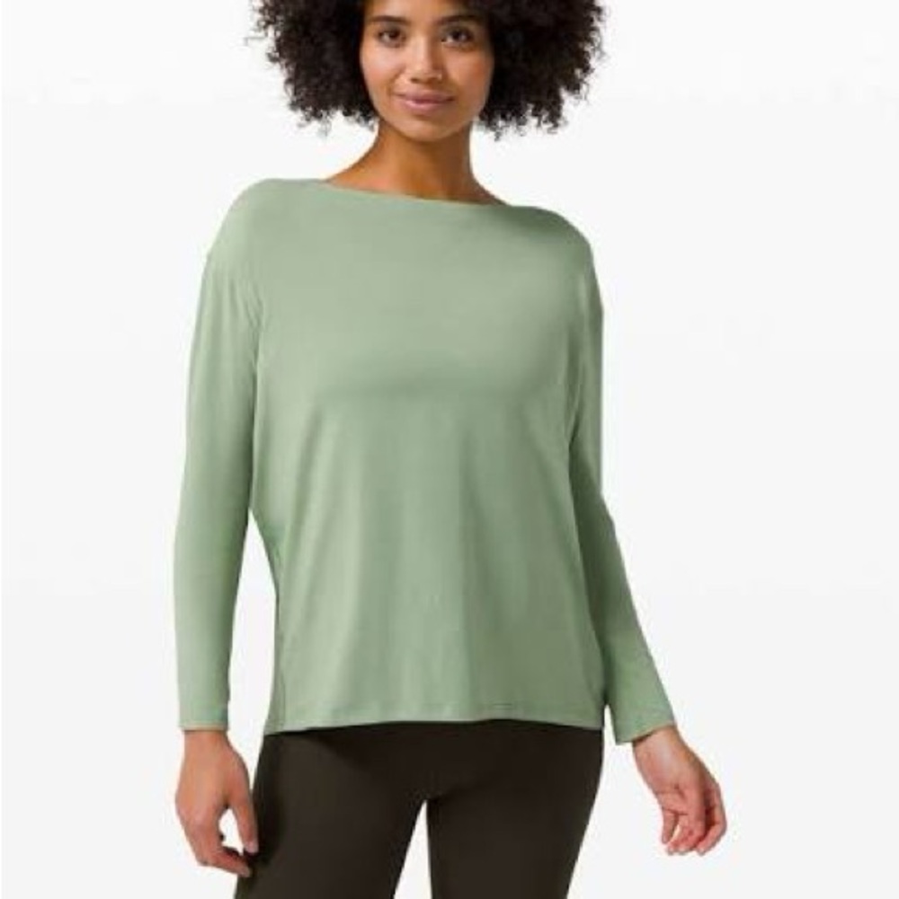 lululemon athletica Back in Action-light Sage Green Long-Sleeve Boatneck Top